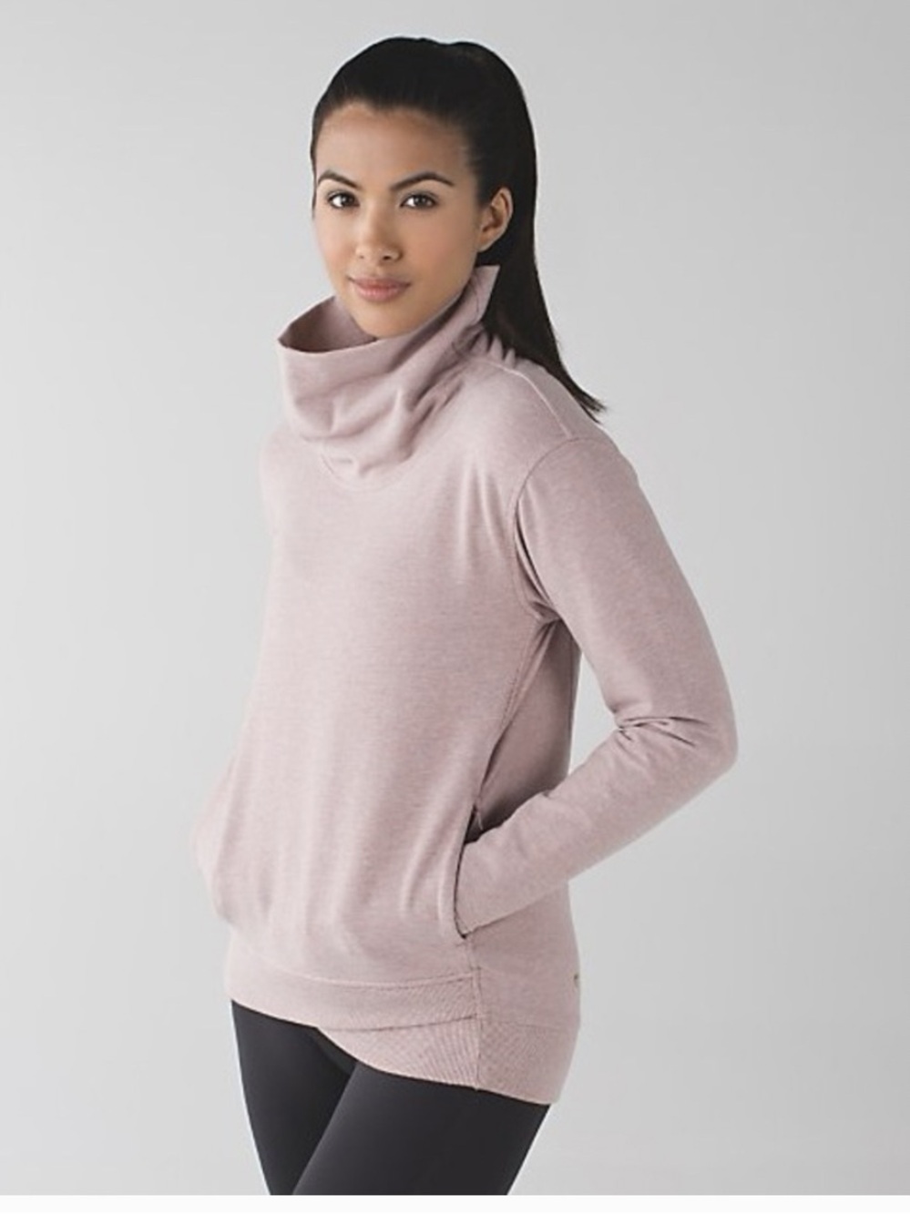 Lululemon On The Double Sweater Pullover Heathered Bark Berry Size 8 Funnel Neck